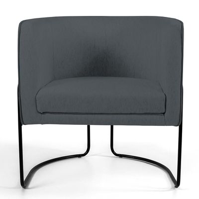 Poltrona Decorativa Fixa Base de Aço Preto Betina D02 Corano Cinza C-03 - Lyam Decor
