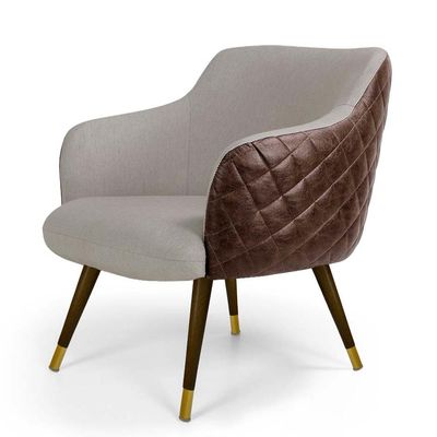 Kit 2 Poltronas Pé Palito Duo New Bronze Jade D02 Linho Bege C-107 Tressê Corano Marrom - Lyam Decor