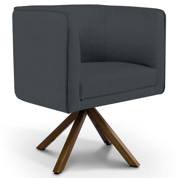 Poltrona Decorativa Base Giratória de Madeira Betina D02 Veludo Cinza C-317 - Lyam Decor
