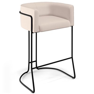 Banqueta Decorativa Fixa Base de Aço Preto Betina D02 Veludo Bege C-309 - Lyam Decor