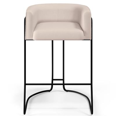 Banqueta Decorativa Fixa Base de Aço Preto Betina D02 Veludo Bege C-309 - Lyam Decor
