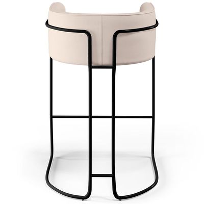Banqueta Decorativa Fixa Base de Aço Preto Betina D02 Veludo Bege C-309 - Lyam Decor