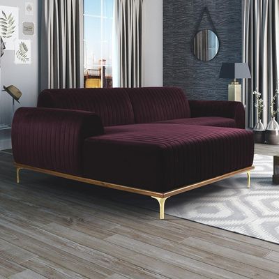 Sofá 5 Lugares com Chaise Esquerdo Para Sala Molino 300cm D02 Veludo Roxo Grape C-292 - Lyam Decor