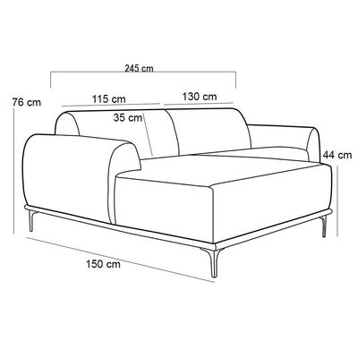 Sofá 3 Lugares com Chaise Esquerdo Para Sala Molino 245 cm D02 Veludo Roxo Grape C-292 -Lyam Decor