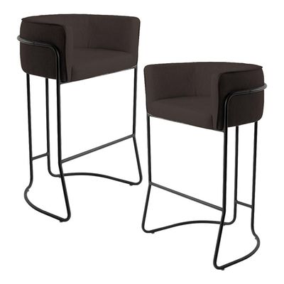 Kit 02 Banquetas Decorativas Fixa Base de Aço Preto Betina D02 Corano Marrom C-34 - Lyam Decor