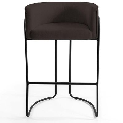 Kit 02 Banquetas Decorativas Fixa Base de Aço Preto Betina D02 Corano Marrom C-34 - Lyam Decor