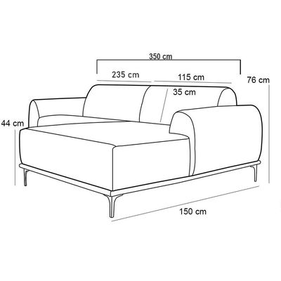 Sofá 6 Lugares com Chaise Direito Para Sala Molino 350 cm D02 Veludo Roxo Grape C-292 - Lyam Decor