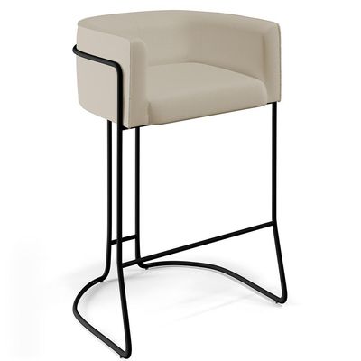 Kit 03 Banquetas Decorativas Fixa Base de Aço Preto Betina D02 Corano Bege C-26 - Lyam Decor