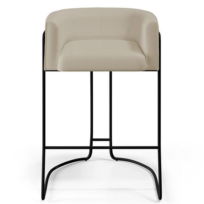 Kit 03 Banquetas Decorativas Fixa Base de Aço Preto Betina D02 Corano Bege C-26 - Lyam Decor