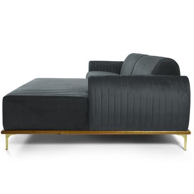 Sofá 4 Lugares com Chaise Direito Para Sala Molino 255 cm D02 Veludo Cinza C-317 - Lyam Decor