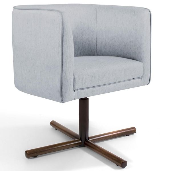 Poltrona Decorativa Giratória Base X Betina D02 Linho Cinza D-315 - Lyam Decor