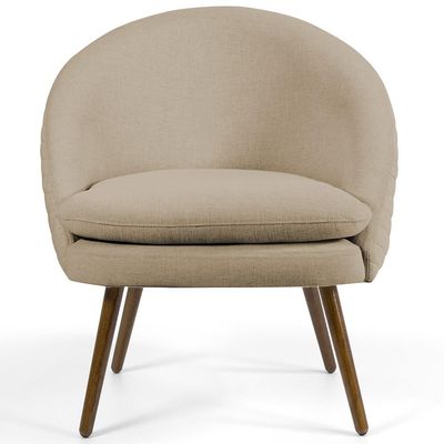Poltrona Decorativa Fixa Pés Palito Rafa D02 Tressê Linho Bege C-129 - Lyam Decor
