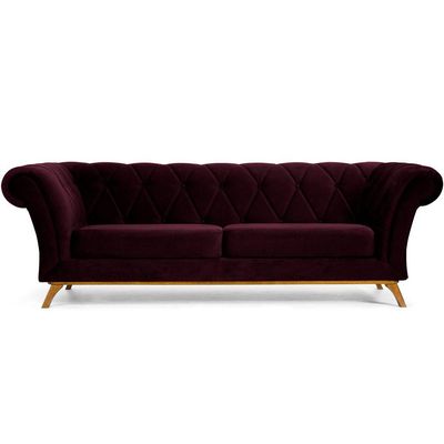Sofá 3 Lugares Para Sala de Estar Império 180 cm D02 Veludo Roxo Grape C-292 - Lyam Decor