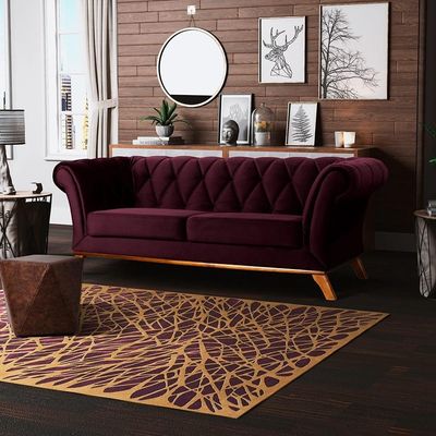 Sofá 3 Lugares Para Sala de Estar Império 180 cm D02 Veludo Roxo Grape C-292 - Lyam Decor