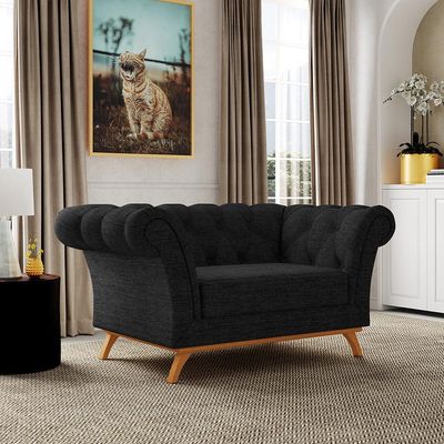 Sofá 2 Lugares Para Sala de Estar Império 150 cm D02 Linho Chumbo D-465 - Lyam Decor