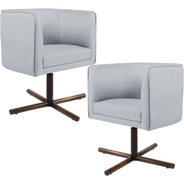 Kit 02 Poltronas Decorativas Giratória Base X Betina D02 Linho Cinza D-315 - Lyam Decor