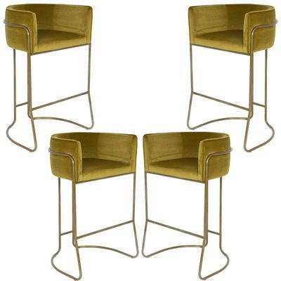 Kit 04 Banquetas Decorativa Fixa Base de Aço Bronze Betina D02 Veludo Mostarda C-260 - Lyam Decor