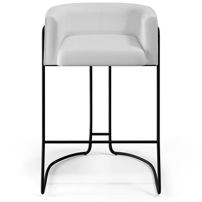 Banqueta Decorativa Fixa Base De Aço Preto Betina D02 Corano Branco C-12 - Lyam Decor
