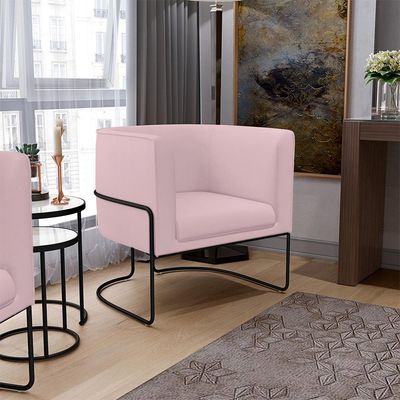 Kit 02 Poltronas Decorativas Fixa Base de Aço Preto Betina D02 Veludo Rosê C-305 - Lyam Decor