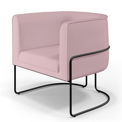 Kit 02 Poltronas Decorativas Fixa Base de Aço Preto Betina D02 Veludo Rosê C-305 - Lyam Decor