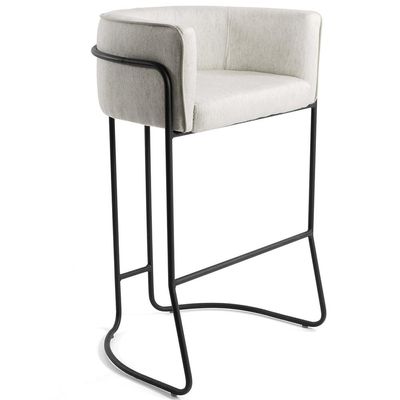 Banqueta Decorativa Fixa Base de Aço Preto Betina D02 Linho Creme A-48 - Lyam Decor