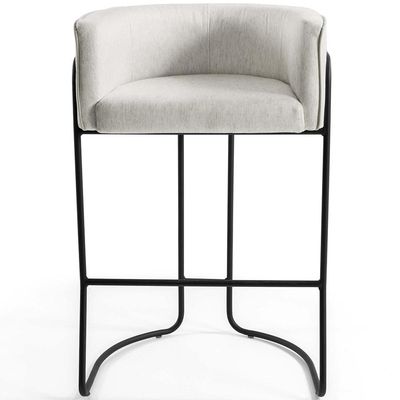 Banqueta Decorativa Fixa Base de Aço Preto Betina D02 Linho Creme A-48 - Lyam Decor