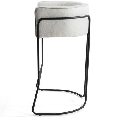 Banqueta Decorativa Fixa Base de Aço Preto Betina D02 Linho Creme A-48 - Lyam Decor