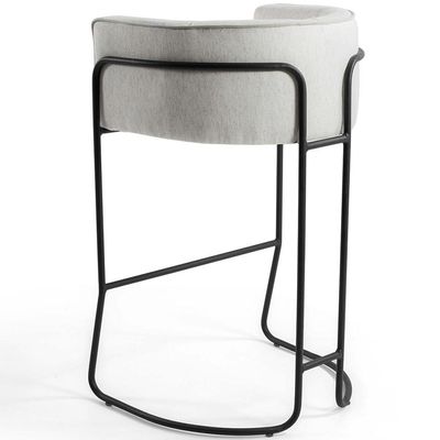 Banqueta Decorativa Fixa Base de Aço Preto Betina D02 Linho Creme A-48 - Lyam Decor