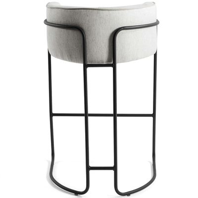 Banqueta Decorativa Fixa Base de Aço Preto Betina D02 Linho Creme A-48 - Lyam Decor