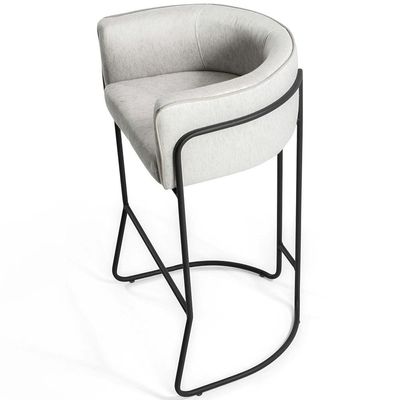 Kit 03 Banqueta Decorativa Fixa Base de Aço Preto Betina D02 Linho Creme A-48 - Lyam Decor