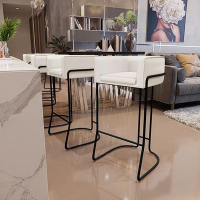 Kit 02 Banquetas Decorativas Fixas Base De Aço Preto Betina D02 Linho Cru C-443 - Lyam Decor