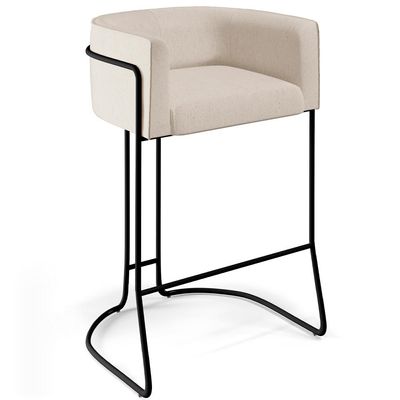 Kit 02 Banquetas Decorativas Fixas Base De Aço Preto Betina D02 Linho Cru C-443 - Lyam Decor
