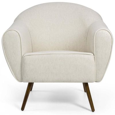 Poltrona Decorativa Fixa com Pés Palito Nina D02 Linho Bege B-298 - Lyam Decor