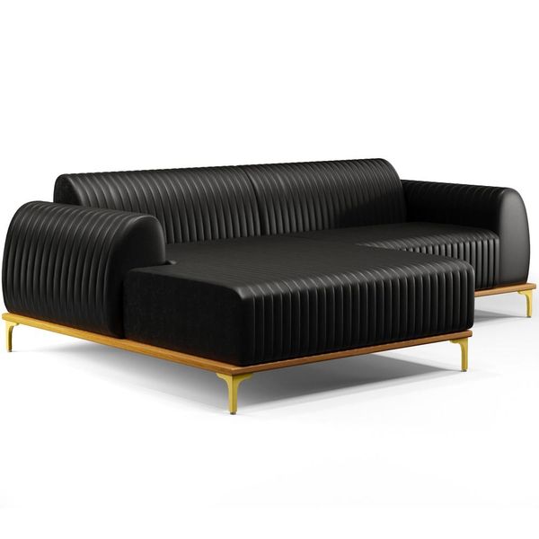 Sofá 4 Lugares com Chaise Esquerdo Sala Estar Molino 265cm D02 Couríssimo Preto B-159 - Lyam Decor