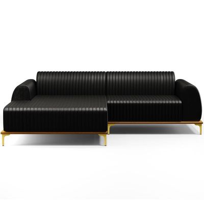 Sofá 4 Lugares com Chaise Esquerdo Sala Estar Molino 265cm D02 Couríssimo Preto B-159 - Lyam Decor