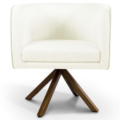 Kit 02 Poltronas Decorativa Base Giratória de Madeira Betina D02 Linho Bege C-107 - Lyam Decor
