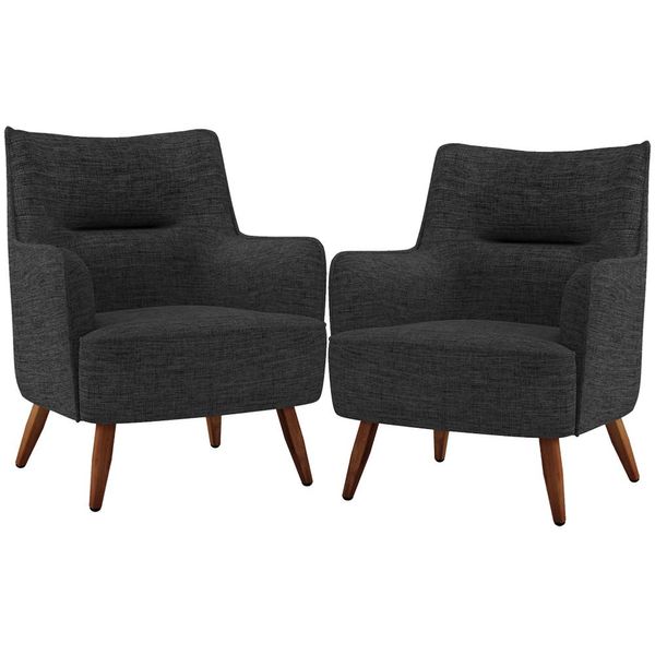 Kit 02 Poltronas Decorativa Fixa Pés de Madeira Isabella D02 Linho Chumbo D-465 - Lyam Decor