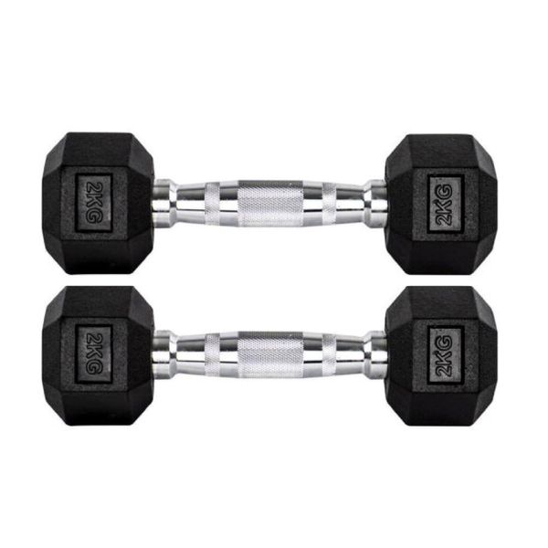 Par Halteres 2kg +2kg Dumbbell Sextavado Emborrachado Pegada Cromada Gallant (GDb02F3B-Pt)