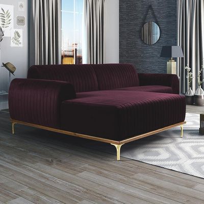 Sofá 4 Lugares com Chaise Esquerdo Para Sala Molino 255cm D02 Veludo Roxo Grape C-292 - Lyam Decor