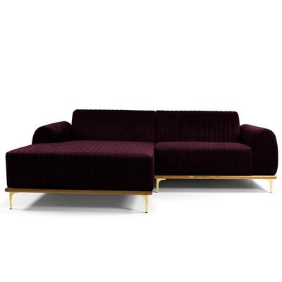 Sofá 4 Lugares com Chaise Esquerdo Para Sala Molino 255cm D02 Veludo Roxo Grape C-292 - Lyam Decor