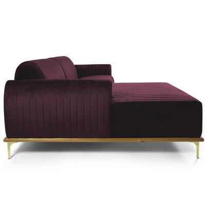 Sofá 4 Lugares com Chaise Esquerdo Para Sala Molino 255cm D02 Veludo Roxo Grape C-292 - Lyam Decor