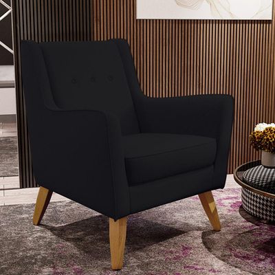 Poltrona Decorativa com Pés de Madeira Taroba D02 Veludo Preto C-300 - Lyam Decor