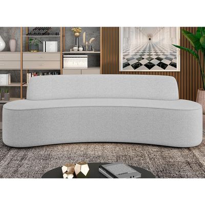 Sofá 3 Lugares Curvo Sala de Estar Living Cancún D02 Linho Cinza Escuro 210 cm C-416 - Lyam Decor