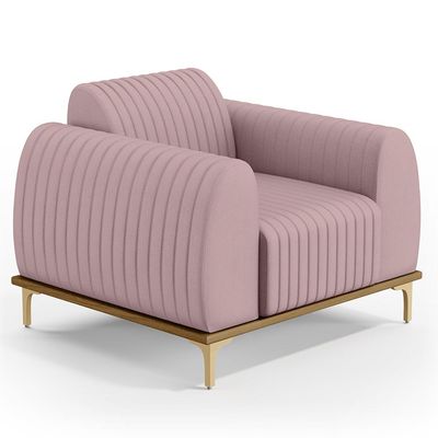 Kit 02 Poltronas Decorativas Base De Madeira e Pés D'Ouro Molino D02 Veludo Rosê C-305 - Lyam Decor