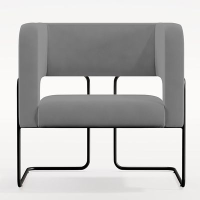 Poltrona Decorativa Scarlett D02 Base de Aço Preto Veludo Cinza C-317 - Lyam Decor
