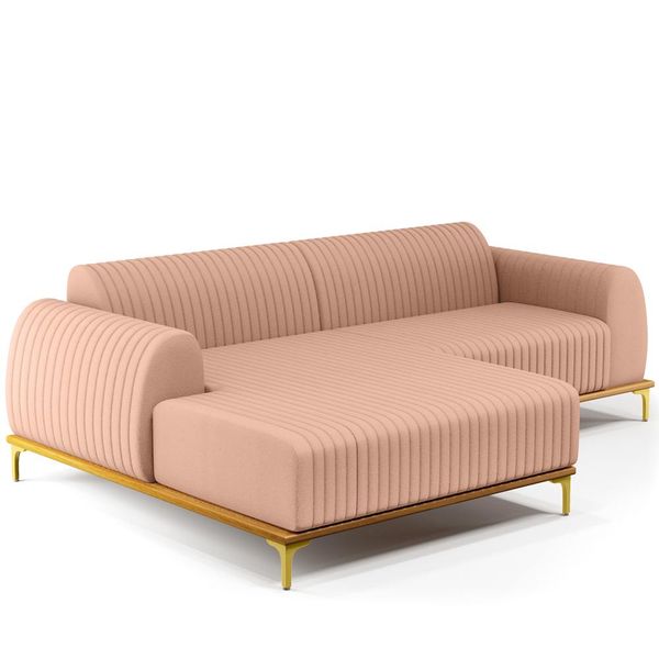 Sofá 3 Lugares com Chaise Esquerdo Para Sala de Estar Molino 230cm D02 Linho Rosê C-105 - Lyam Decor
