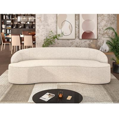 Sofá 3 Lugares Curvo Sala de Estar Living Lótus D02 Linho Cru 210 cm D-461 - Lyam Decor
