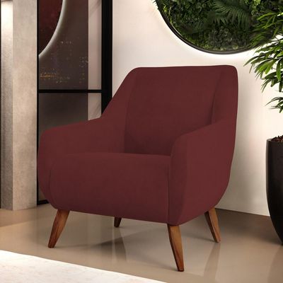 Kit 02 Poltronas Decorativa Fixa Pés de Madeira Paloma D02 Veludo Marsala C-278 - Lyam Decor