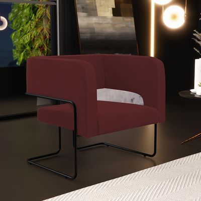 Poltrona Decorativa Scarlett D02 Base de Aço Preto Veludo Marsala C-278  - Lyam Decor