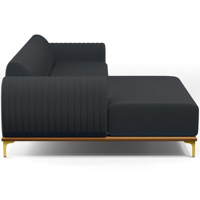 Sofá 3 Lugares com Chaise Esquerdo Sala de Estar Molino 245cm D02 Linho Chumbo D-465 - Lyam Decor